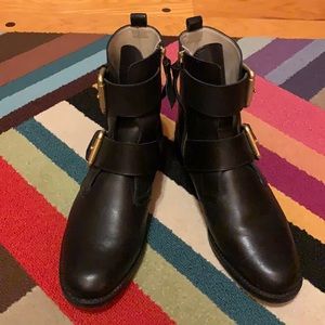 Black Buckle Ankle Moto Boots